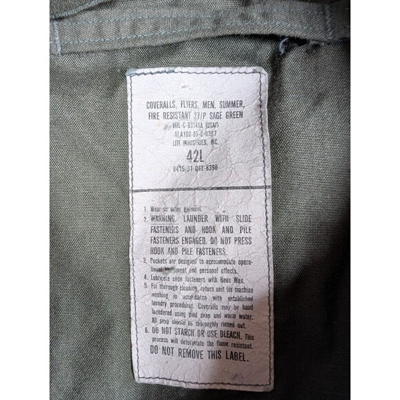 USGI CWU-27/P Fire Resistant Sage Green Summer Flyer's Coveralls Flight Suit 42L - Picture 6 of 15